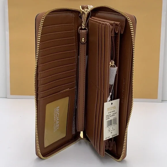 MICHAEL KORS Leather Continental Wristlet Phone Case Wallet Luggage Multi NWT - Picture 3 of 14